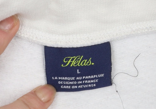 Hélas Men's White 1/4 Zip Cotton Sweatshirt L Regular Fit