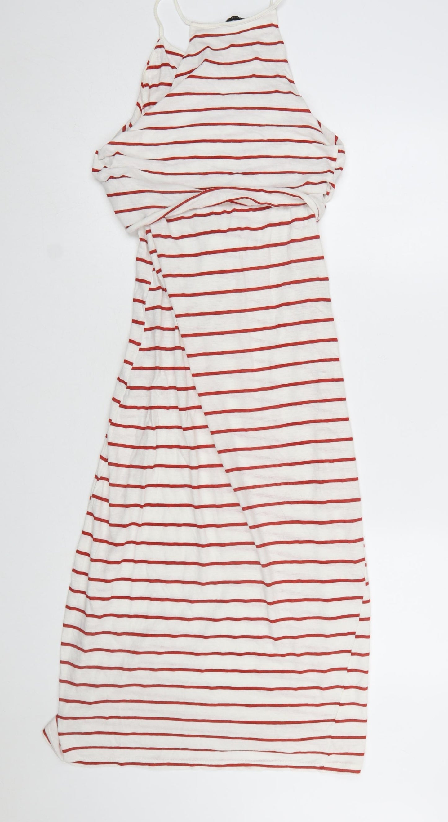 Zara Women White Striped Halter Slip Maxi Dress Size 10