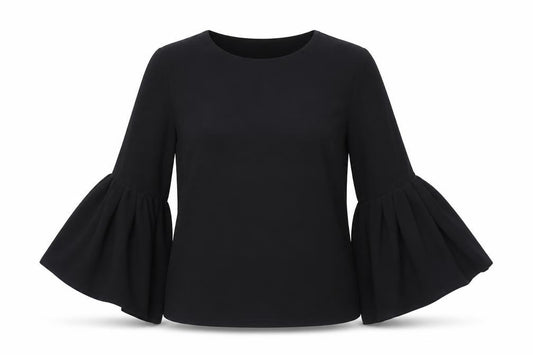Front view of Zara Woman Black Bell Sleeve Blouse XS Women's Woven Top