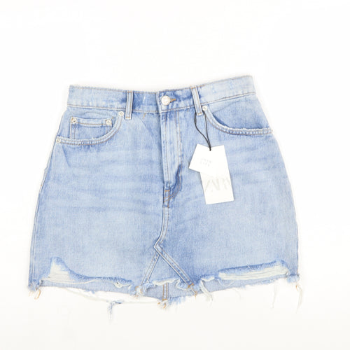 Zara Women Blue Denim Mini Skirt L High Rise Casual