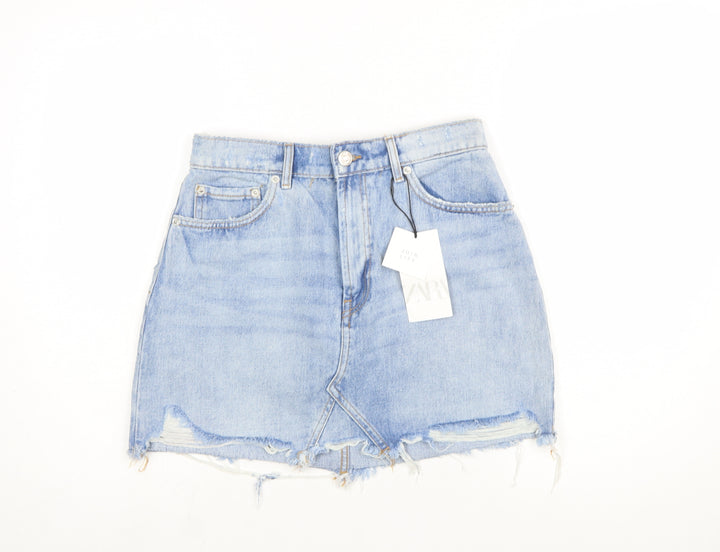 Zara Women Blue Denim Mini Skirt L High Rise Casual