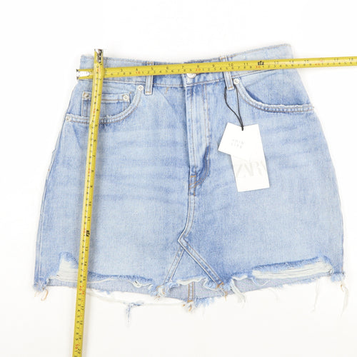 Zara Women Blue Denim Mini Skirt L High Rise Casual