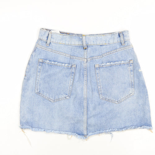 Zara Women Blue Denim Mini Skirt L High Rise Casual