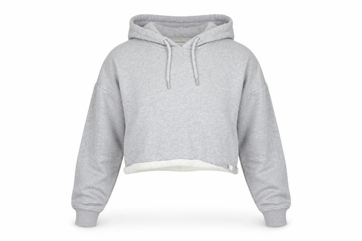 Superdry Womens Grey Cropped Hoodie UK 10 Pullover Hooded Sweatshirt
