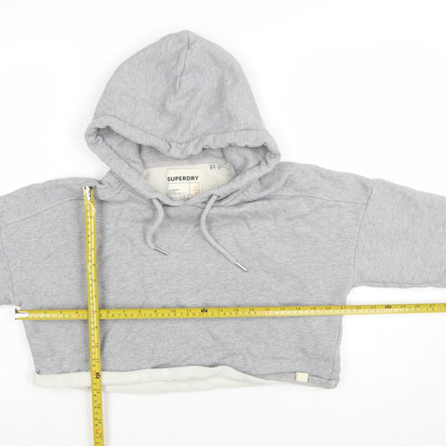 Superdry Womens Grey Cropped Hoodie UK 10 Pullover Hooded Sweatshirt