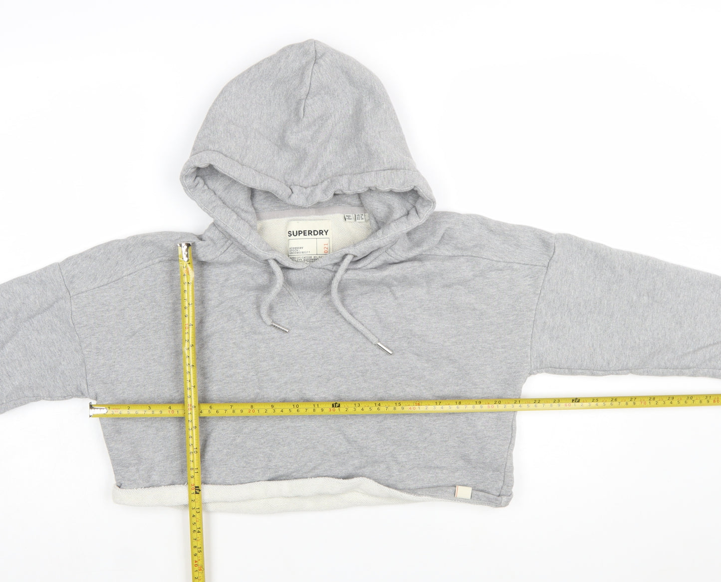 Superdry Womens Grey Cropped Hoodie UK 10 Pullover Hooded Sweatshirt