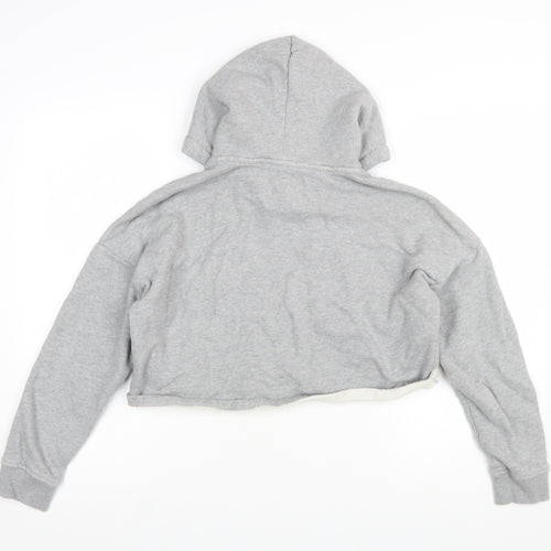 Superdry Womens Grey Cropped Hoodie UK 10 Pullover Hooded Sweatshirt