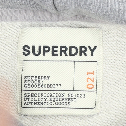 Superdry Womens Grey Cropped Hoodie UK 10 Pullover Hooded Sweatshirt