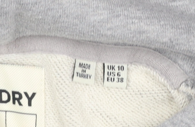 Superdry Womens Grey Cropped Hoodie UK 10 Pullover Hooded Sweatshirt