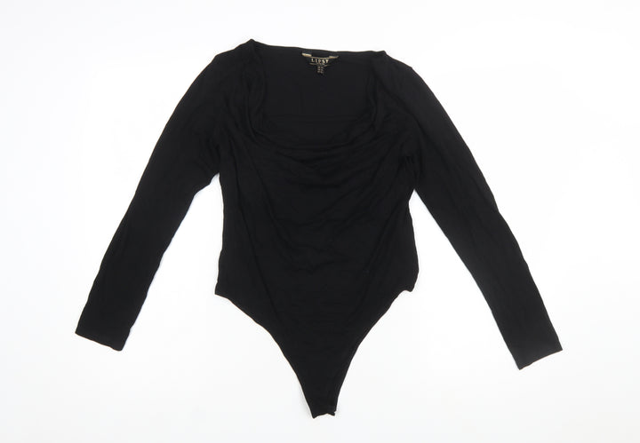 Lipsy London Women's Black Long Sleeve Bodysuit UK 14 Viscose Blend