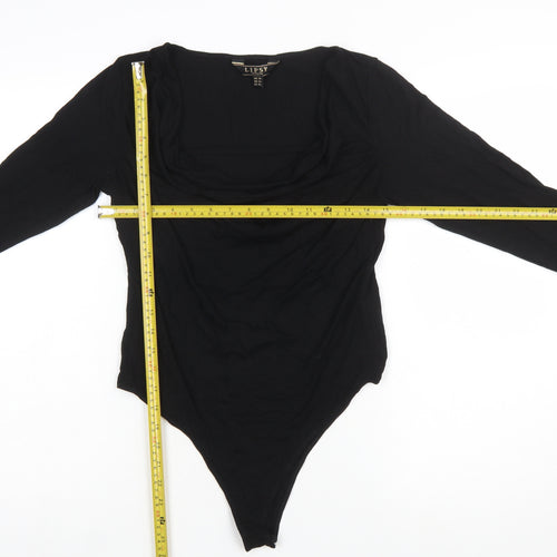 Lipsy London Women's Black Long Sleeve Bodysuit UK 14 Viscose Blend