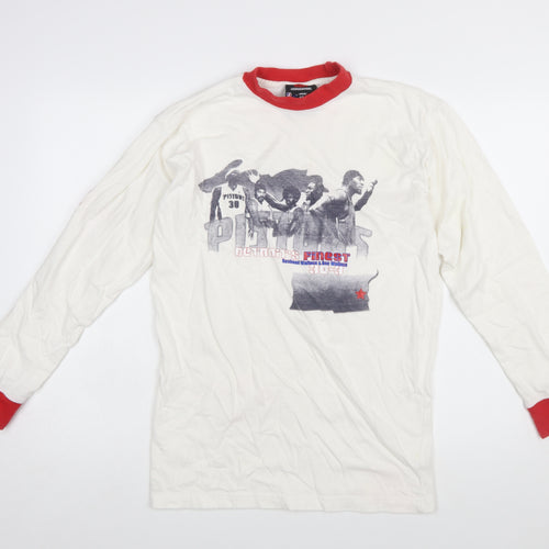 NBA Licensed Men's White Red Long Sleeve Detroit Pistons T-Shirt Size S