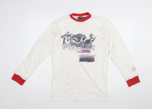 NBA Licensed Men's White Red Long Sleeve Detroit Pistons T-Shirt Size S