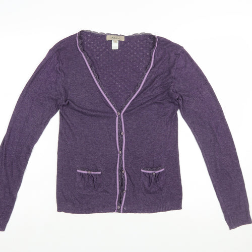 Kew Women Purple Cardigan L Long Sleeve V-Neck Knit