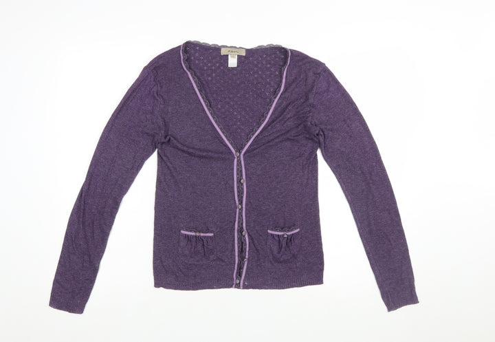 Kew Women Purple Cardigan L Long Sleeve V-Neck Knit