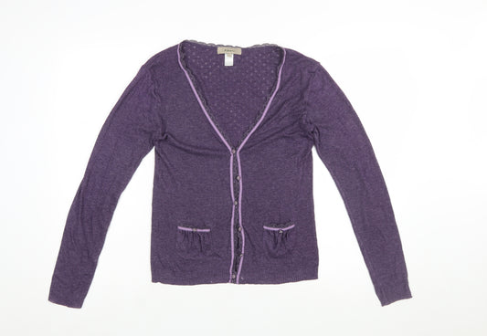 Kew Women Purple Cardigan L Long Sleeve V-Neck Knit