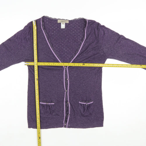 Kew Women Purple Cardigan L Long Sleeve V-Neck Knit