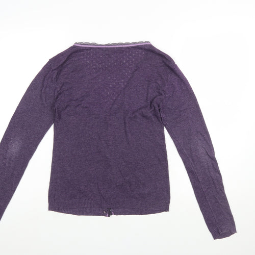Kew Women Purple Cardigan L Long Sleeve V-Neck Knit