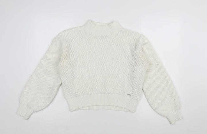 Hollister Women Ivory Mock Neck Chunky Knit Pullover Jumper XS