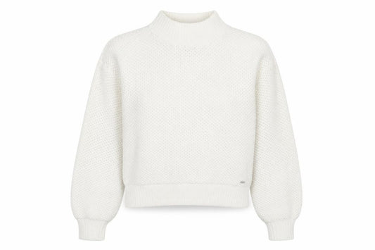 Front view of Hollister Women Ivory Mock Neck Chunky Knit jumper XS