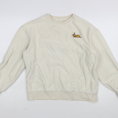 Disney Bambi Beige Women's Sweatshirt Small Pullover Embroidered Cartoon
