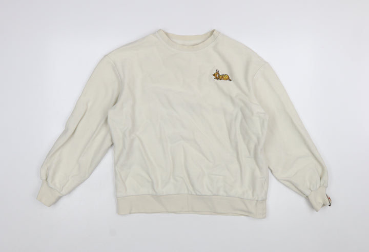 Disney Bambi Beige Women's Sweatshirt Small Pullover Embroidered Cartoon