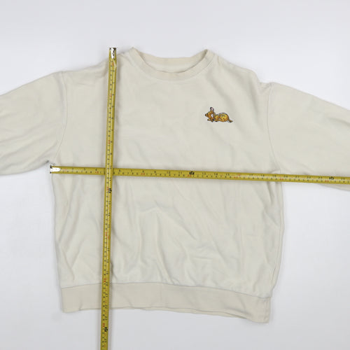 Disney Bambi Beige Women's Sweatshirt Small Pullover Embroidered Cartoon