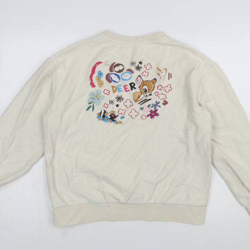 Disney Bambi Beige Women's Sweatshirt Small Pullover Embroidered Cartoon