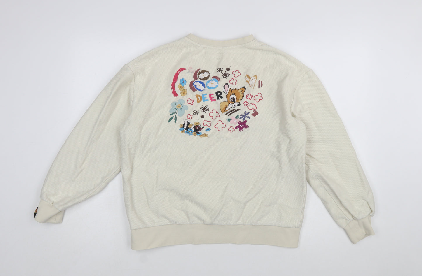 Disney Bambi Beige Women's Sweatshirt Small Pullover Embroidered Cartoon