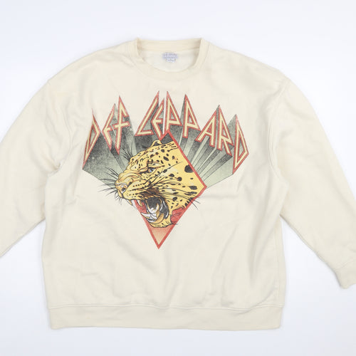 Def Leppard Women's Beige Graphic Crew Neck Sweatshirt Size M 12/14