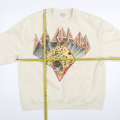 Def Leppard Women's Beige Graphic Crew Neck Sweatshirt Size M 12/14