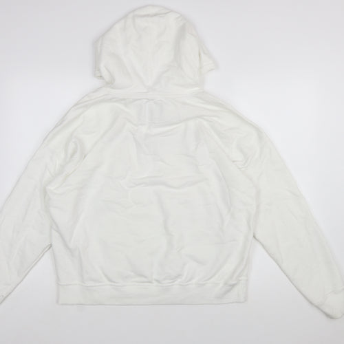 Champion Mens White Pullover Hoodie L Logo Athletic Fleece Sweatshirt
