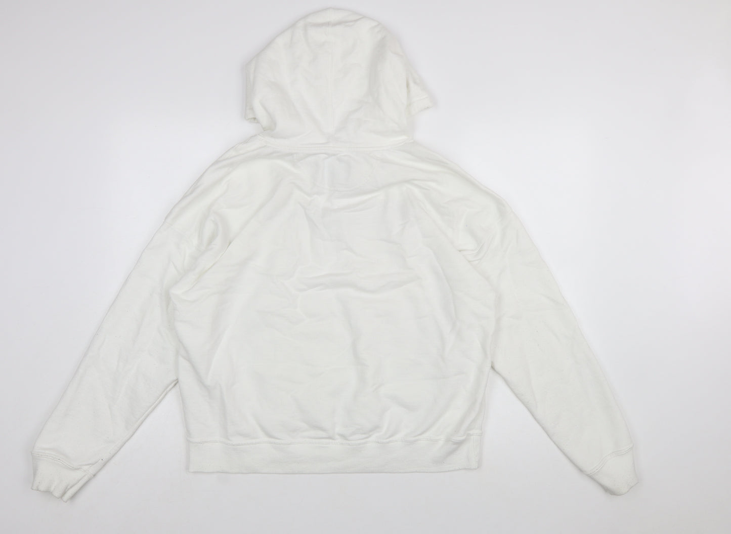 Champion Mens White Pullover Hoodie L Logo Athletic Fleece Sweatshirt