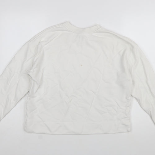 Reiss Womens White Cotton Blend Crew Neck Pullover Sweatshirt M