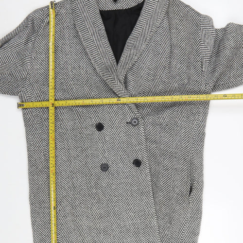 H&M Divided Women's Grey Herringbone Pea Coat Size M Wool Blend