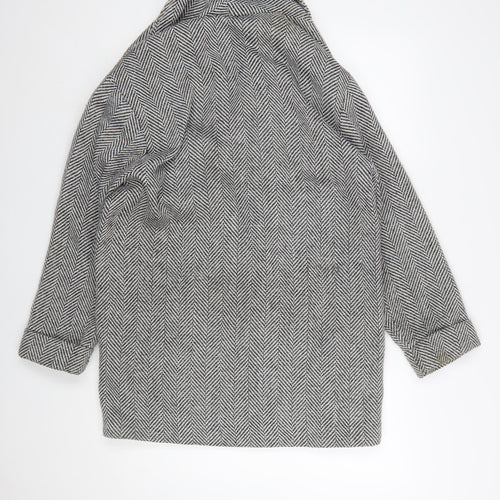 H&M Divided Women's Grey Herringbone Pea Coat Size M Wool Blend