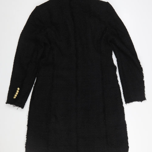 Zara Women’s Black L Long Tweed Military Coat with Gold Buttons