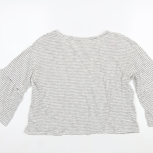 Hollister Women White Striped Embroidered Cropped Bell Sleeve T-Shirt XS