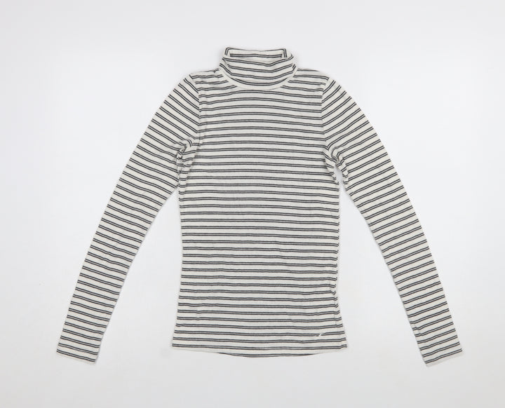 Hollister Women’s White Striped Roll Neck Long Sleeve Slim Fit Top Size S