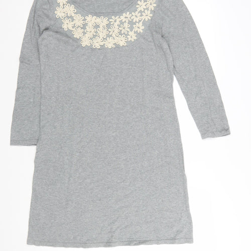 Next Women Grey Knit Shift Dress Size 14 Scoop Neck 3/4 Sleeve