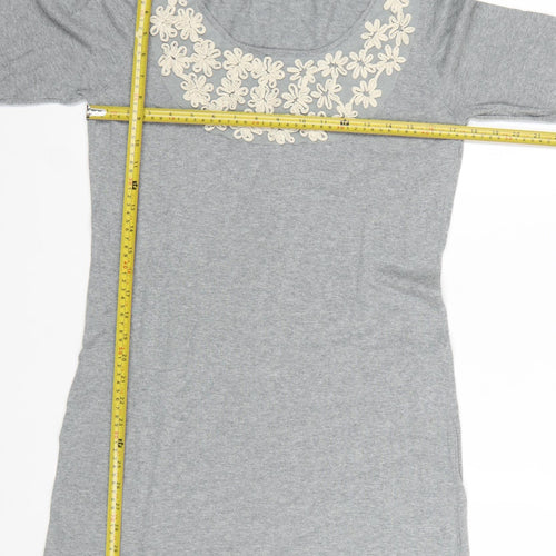 Next Women Grey Knit Shift Dress Size 14 Scoop Neck 3/4 Sleeve