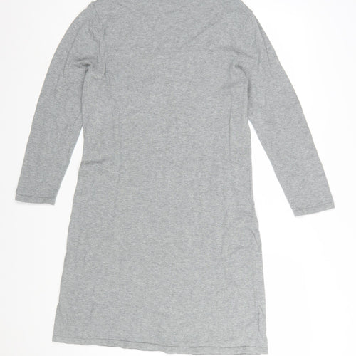 Next Women Grey Knit Shift Dress Size 14 Scoop Neck 3/4 Sleeve