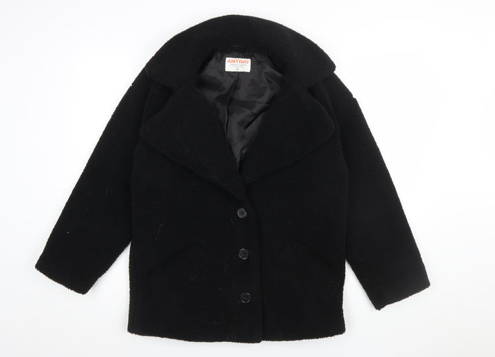 John Lewis ANYDAY Women's Black Fleece Pea Coat XS