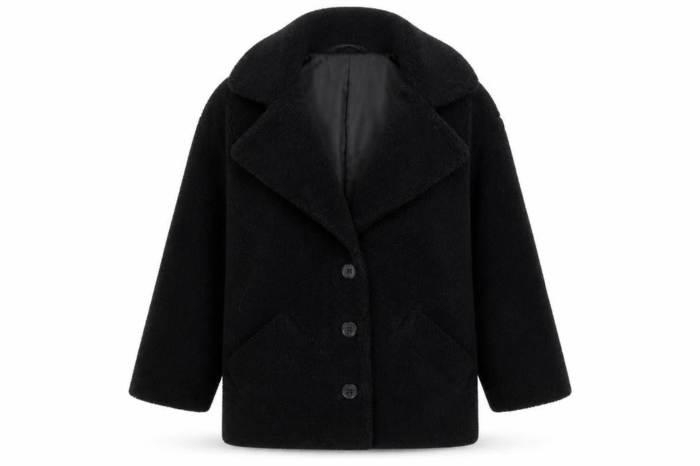 John Lewis ANYDAY Women's Black Fleece Pea Coat XS