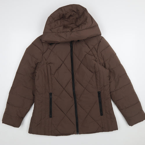 Tu Women Brown Quilted Hooded Puffer Jacket Size 14