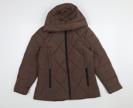 Tu Women Brown Quilted Hooded Puffer Jacket Size 14