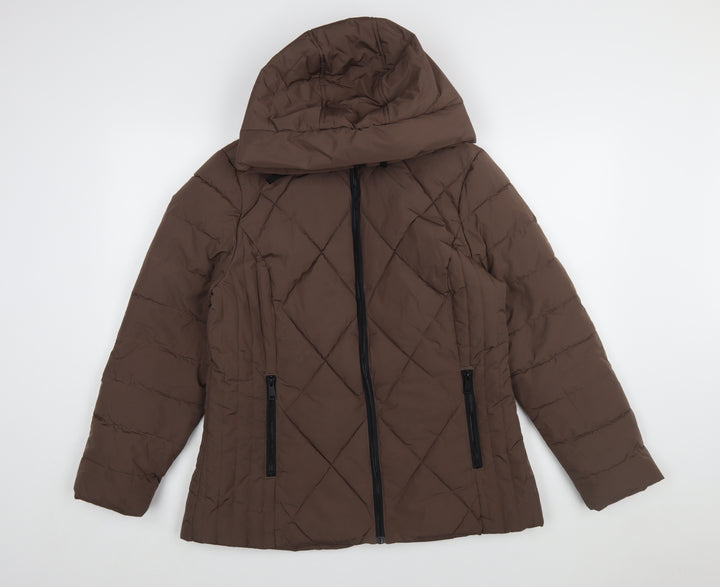 Tu Women Brown Quilted Hooded Puffer Jacket Size 14