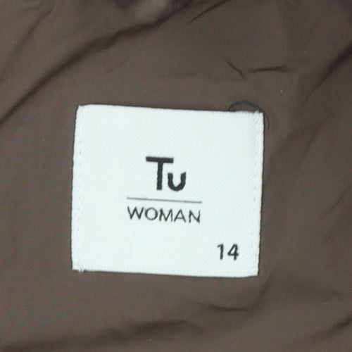 Tu Women Brown Quilted Hooded Puffer Jacket Size 14