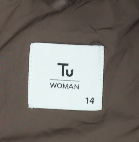 Tu Women Brown Quilted Hooded Puffer Jacket Size 14