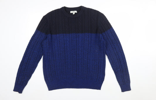Marks and Spencer Men’s Blue Cable-Knit Crew Neck Jumper Size L